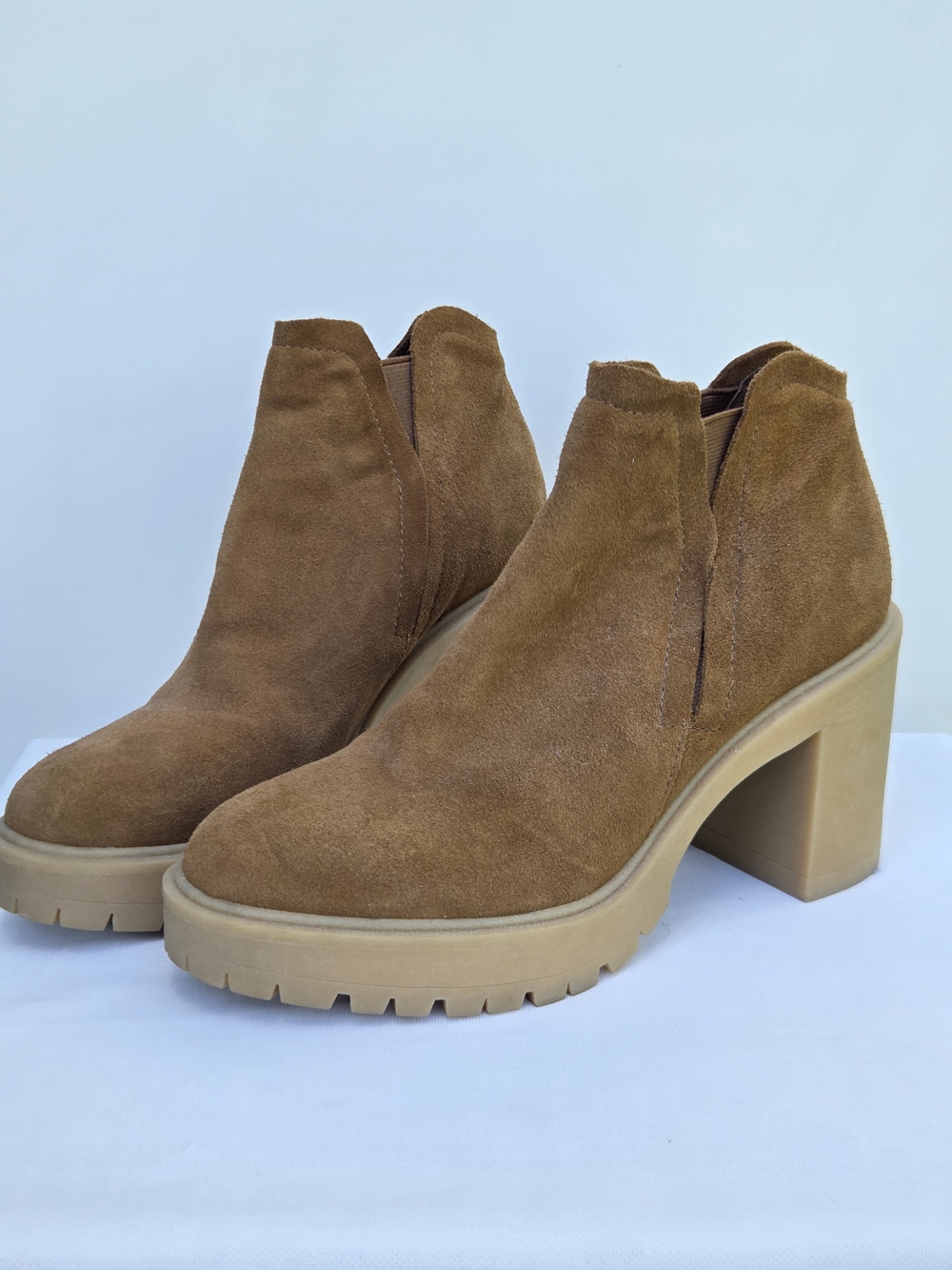 Dolce Vita Camel Suede H2O Waterproof Chunky Heel Bootie Size-9